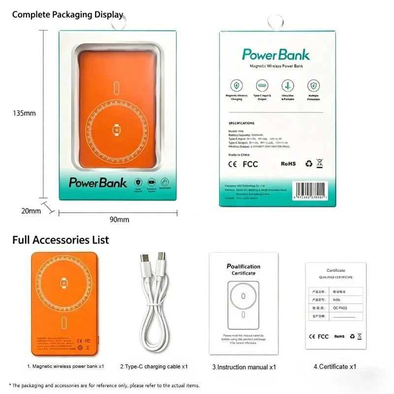 Taepiaai Ultra-Thin Magnetic Wireless Power Bank 20W 5000mAh Fast Charging Portable Power Bank for Xiaomi iPhone 15 14 13 12