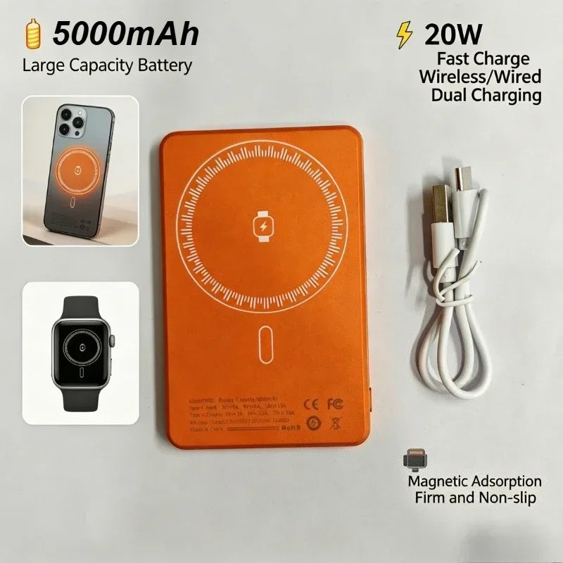 Taepiaai Ultra-Thin Magnetic Wireless Power Bank 20W 5000mAh Fast Charging Portable Power Bank for Xiaomi iPhone 15 14 13 12
