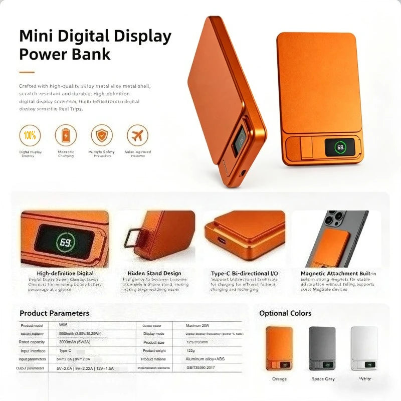 Taepiaai Ultra-Thin Magnetic Wireless Power Bank 20W 5000mAh Fast Charging Portable Power Bank for Xiaomi iPhone 15 14 13 12