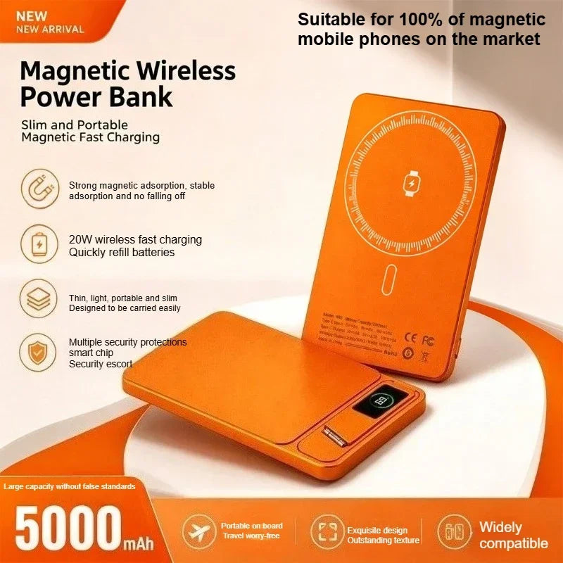 Taepiaai Ultra-Thin Magnetic Wireless Power Bank 20W 5000mAh Fast Charging Portable Power Bank for Xiaomi iPhone 15 14 13 12