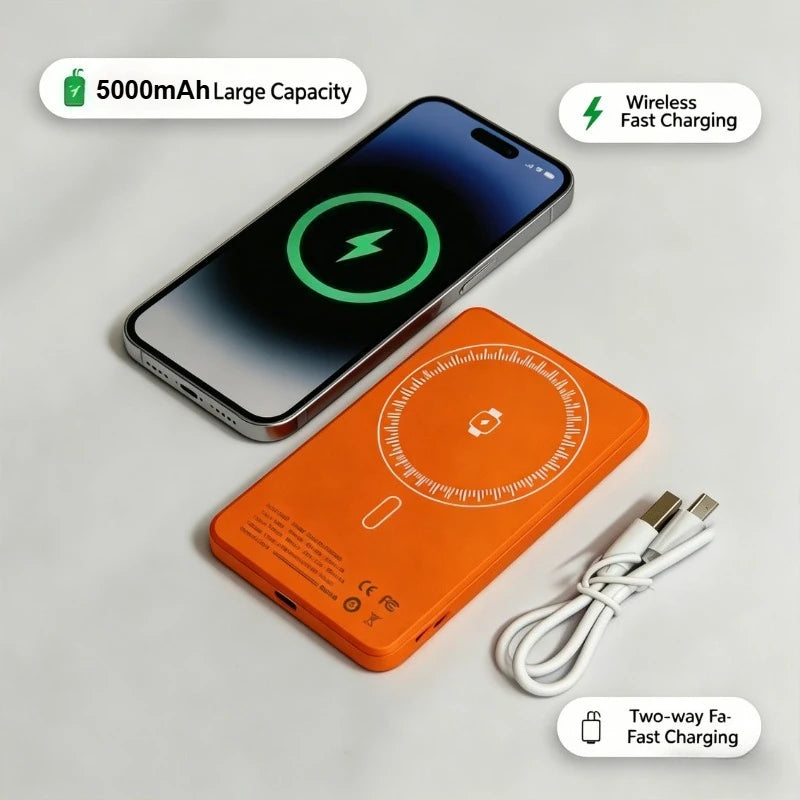 Taepiaai Ultra-Thin Magnetic Wireless Power Bank 20W 5000mAh Fast Charging Portable Power Bank for Xiaomi iPhone 15 14 13 12
